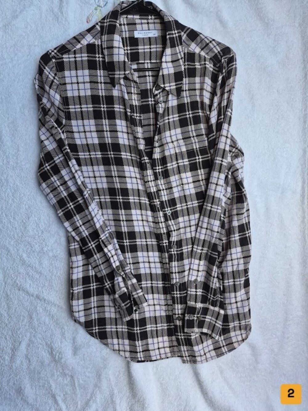 Equipment Femme Silk Plaid Button Down Shirt Black White Size S